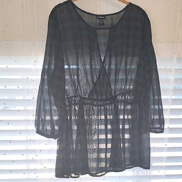 Torrid Women's Gingham Chiffon Surplice Peplum Blouse, Size: 1 - Picture 5 of 7